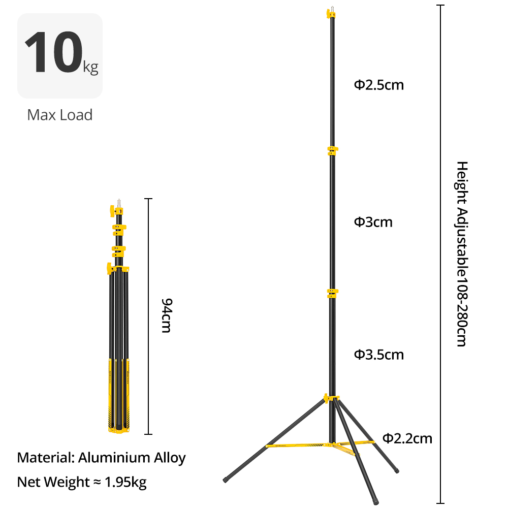 AMBITFUL GM280Y 280cm Professi - Photography Video Lighting Kit With Adjustable Tripod Stand 评论和价格